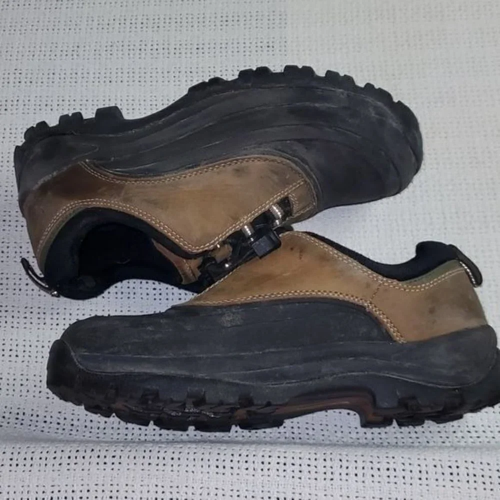 Lands End Mens Waterproof Duck Boots Brown Black Leather Low Top Toggle Shoes